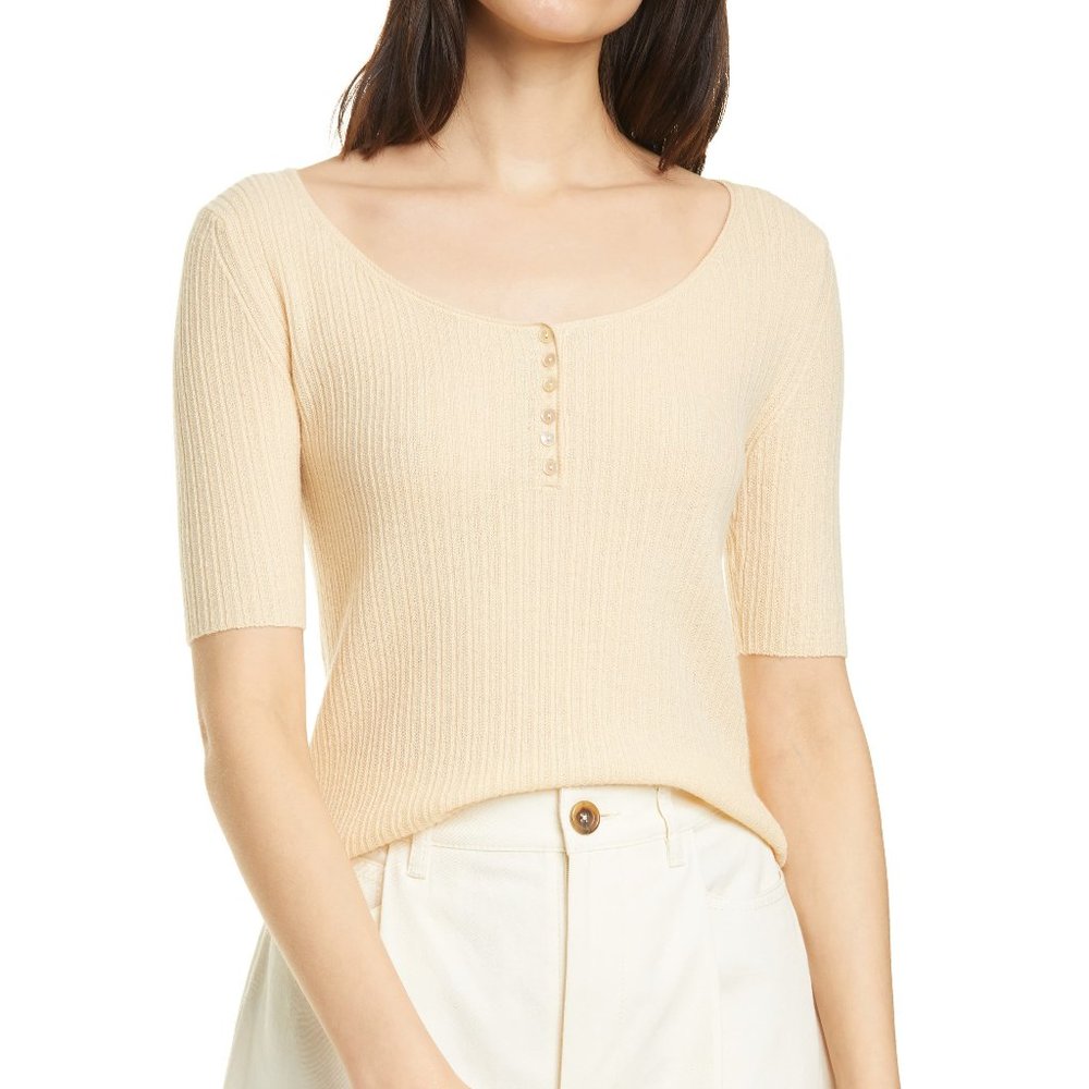 NWT Vince Cashmere Henley Top, Medium, Scoop Neck, Soft, Pure Lightweight